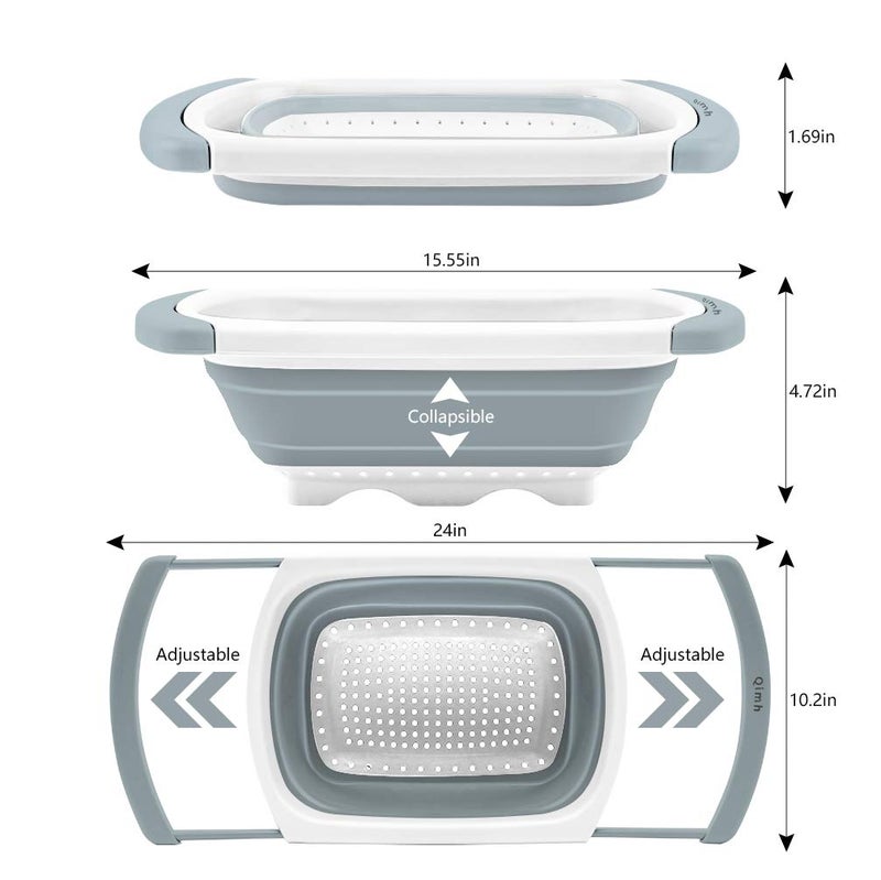 Qimh Collapsible Colander | Over The Sink Silicone Kitchen Strainers and Colanders with Extendable Handles | Veggies, Fruit and Pasta Foldable Strainer for Kitchen, 6-Quart, BPA Free - Image 3
